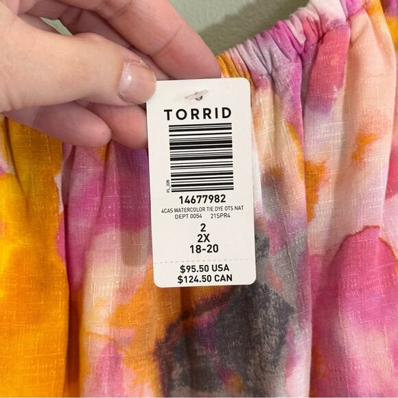 Torrid Skirt Set Womens Size 2 Pink Floral Print Tie Dye Crop Off Shoulder NWT - Picture 7 of 16
